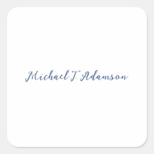 Retro stijl elegante effen witte kalligrafie naam vierkante sticker