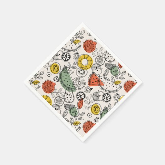 Retro stijl fruitpatroon servet (Hoek)