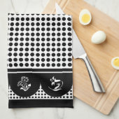 Retro  stijl grijs zwart polka dot scallop theedoek (Quarter Fold)