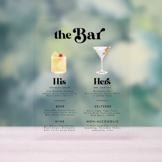 Retro  Stijl Handtekening Drinken Bar Menu Acryl Bord (Neutraal)