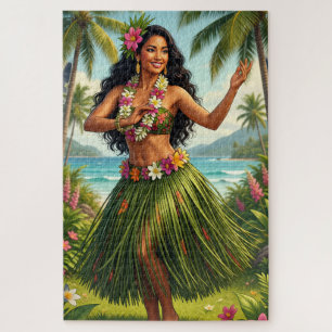 Retro stijl Hawaïaanse Hula Meisje Reizen Legpuzzel