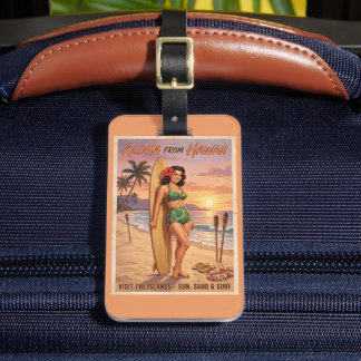Retro Stijl Hawaïaanse Vrouw Pin Up | Personalisee Bagagelabel