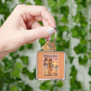 Retro Stijl Hawaïaanse Vrouw Pin Up Sleutelhanger
