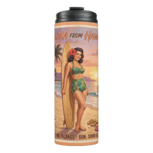 Retro Stijl Hawaïaanse Vrouw Pin Up Thermosbeker