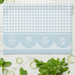 Retro  stijl hemelsblauwe polka dot scallop theedoek