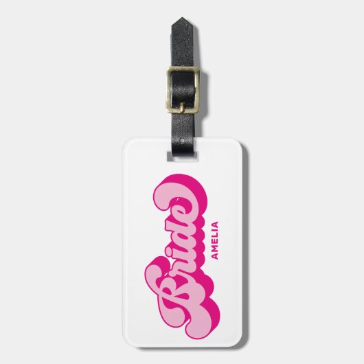 Retro stijl hete roze bruid vrijgezellenfeest bagagelabel (Voorkant verticaal)