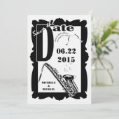 Retro stijl Jazz Save the Date Zwart Wit 2 (Staand voorkant)