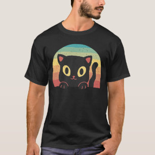 Retro Stijl Kat Vintage Zwarte Kat Gele Ogen Kitt T-shirt