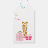 Retro stijl kerstcadeaus - roze harlekijn cadeaulabel (Voorkant)
