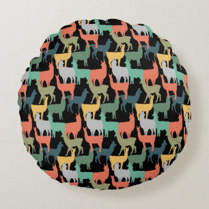 Retro stijl lama vintage alpaca roze kleur rond kussen