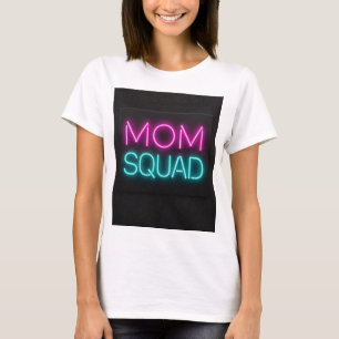 Retro-stijl ‘Mom Squad’ neon roze en blauwgroen T-shirt