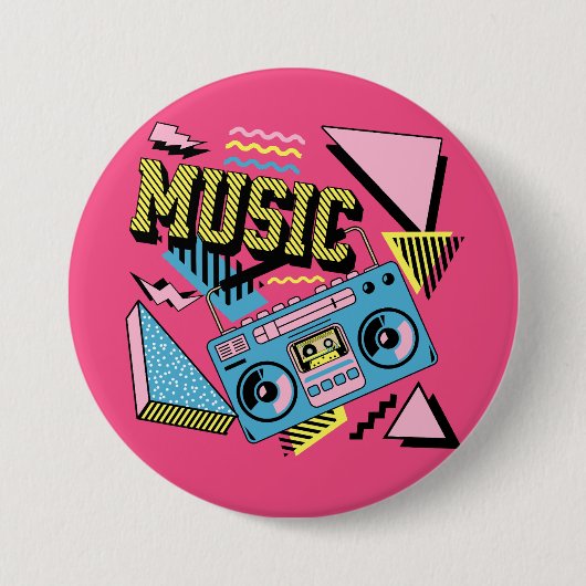 Retro stijl muziek boombox ontwerp ronde button 7,6 cm (Voorkant)