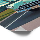 Retro-stijl oldtimer op een kustweg poster (Hoek)