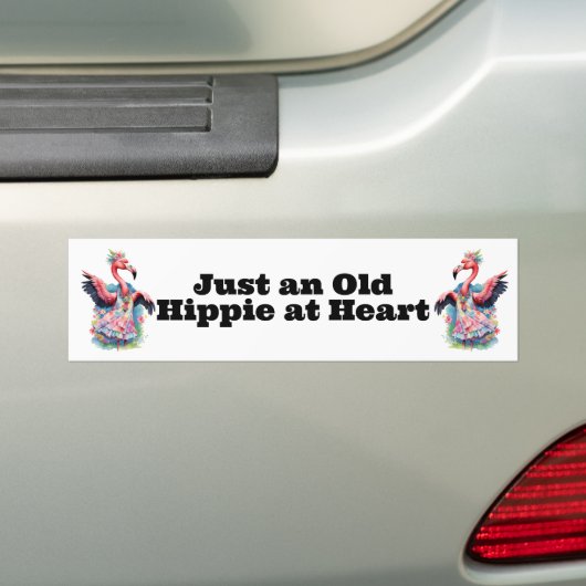 Retro stijl oude hippie in hart dansen flamingo bumpersticker (Op auto)