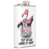Retro stijl oude hippie in hart dansen flamingo heupfles (Rechts)