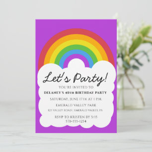 Retro stijl regenboog en wolken feest kaart