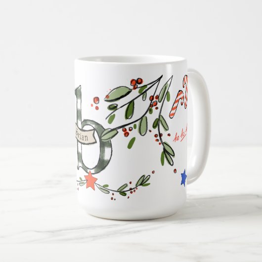 Retro stijl Schattige kerstmonogram B met naam Koffiemok (Voorkant rechts)