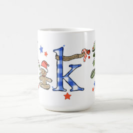 Retro stijl Schattige kerstmonogram K met naam Koffiemok