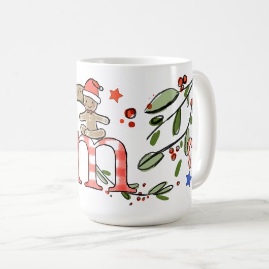 Retro stijl Schattige kerstmonogram M met naam Koffiemok (Voorkant rechts)