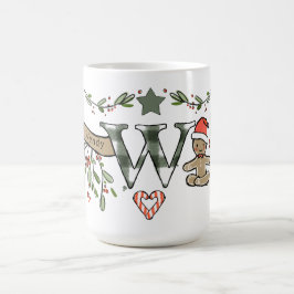 Retro stijl Schattige kerstmonogram W met naam Koffiemok