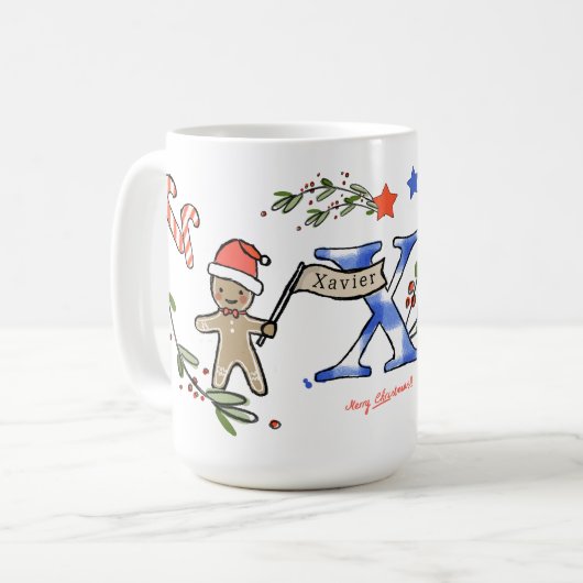 Retro stijl Schattige kerstmonogram X met naam Koffiemok (Voorkant links)