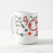 Retro stijl Schattigee kerst monogram Q met naam Koffiemok (Voorkant links)