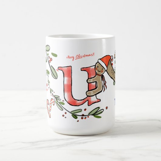 Retro stijl Schattigee kerst monogram U met naam Koffiemok (Center)
