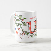 Retro stijl Schattigee kerst monogram U met naam Koffiemok (Voorkant links)