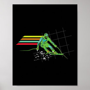 Retro stijl ski T-shirt Sneeuw ski shirt Afdaling Poster