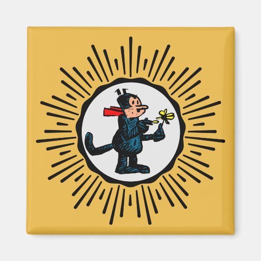 Retro-Stijl Starburst Cartoon Cat Square Magnet Magneet (Voorkant)