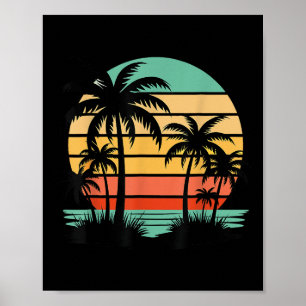 Retro stijl Tropische Sunset Beach Palm Tre Poster