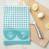 Retro  stijl turquoise polka dot scallop theedoek (Quarter Fold)