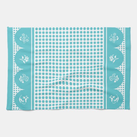 Retro  stijl turquoise polka dot scallop theedoek (Horizontaal)