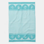 Retro  stijl turquoise polka dot scallop theedoek (Verticaal)