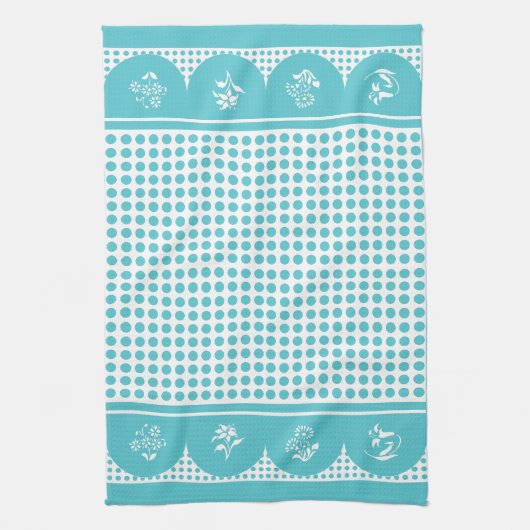 Retro  stijl turquoise polka dot scallop theedoek (Verticaal)