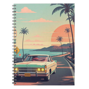 Retro-stijl vintage auto op het strand voorweg notitieboek