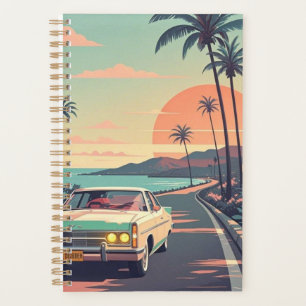Retro-stijl vintage auto op het strand voorweg planner