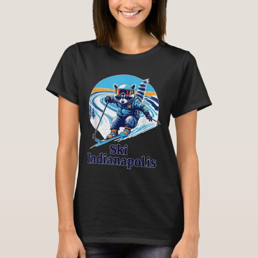 Retro stijl wasbeer skiën in Indianapolis Indiana T-shirt (Voorkant)