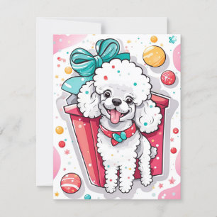Retro stijl witte poedel kerst feestdagenkaart