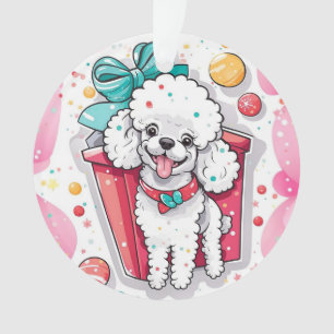 Retro stijl witte poedel kerst ornament