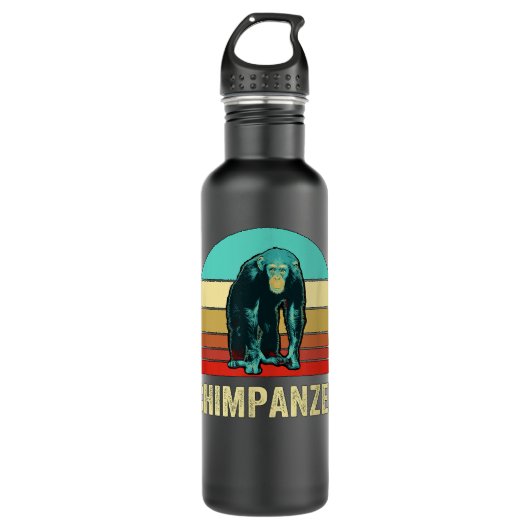 Retro Stijl Zonsondergang Chimpansee Waterfles (Voorkant)
