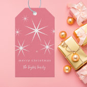 Retro Stijlvolle Blush Roze & Wit Kerst Cadeaulabel