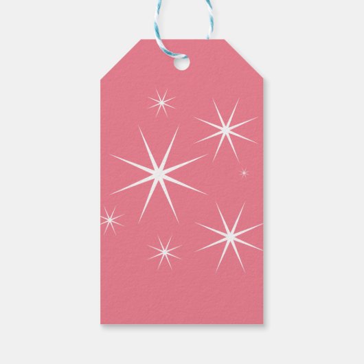 Retro Stijlvolle Blush Roze & Wit Kerst Cadeaulabel (Achterkant)