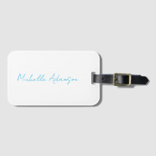 Retro Stijlvolle Elegant Plain Sky Blauw Wit Bagagelabel