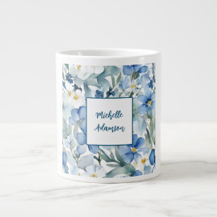 Retro Stijlvolle Elegante Blauwe Witte Bloemen Extra Grote Beker