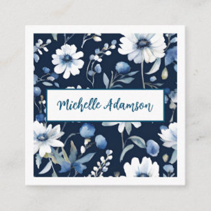 Retro Stijlvolle Elegante Blauwe Witte Bloemen Informatiekaartje