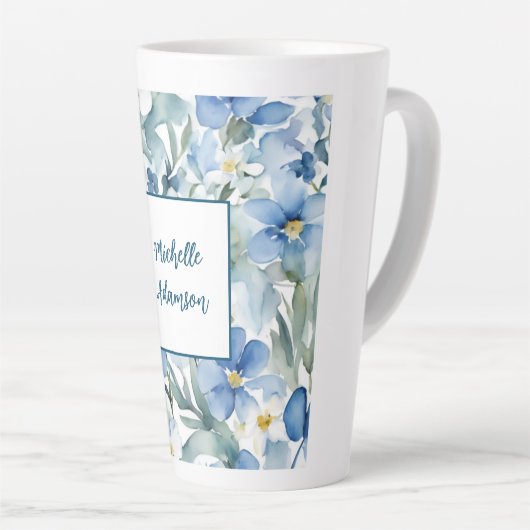 Retro Stijlvolle Elegante Blauwe Witte Bloemen Latte Mok (Rechterhoek)