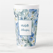 Retro Stijlvolle Elegante Blauwe Witte Bloemen Latte Mok (Voorkant)