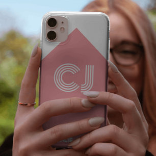 Retro Stijlvolle Monogrammed wit en blush roze iPhone 11 Hoesje