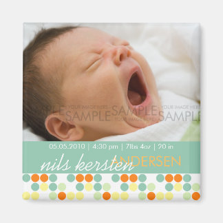 Retro Stippen Aqua · Baby Aankondiging Magneet